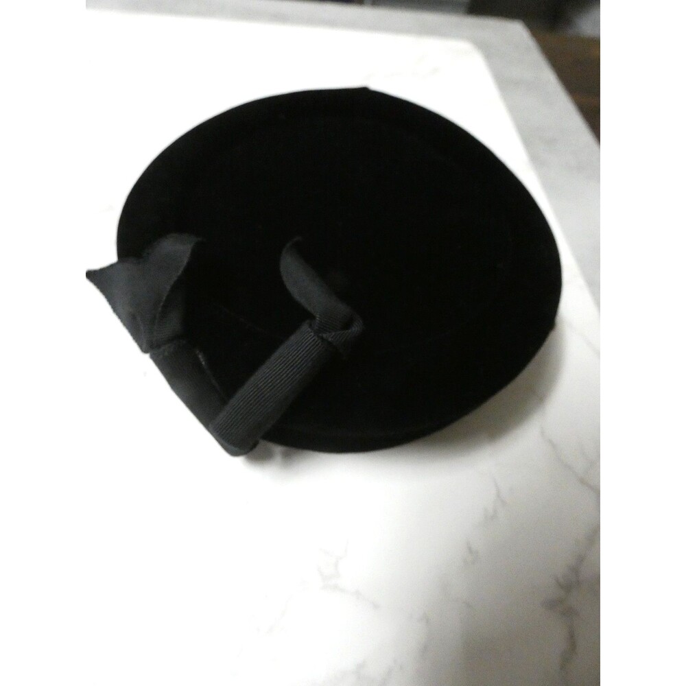 VTG Therese Ahrens Women's Black Velvet Pillbox Hat 1940s Combs Bows Eveningwear
